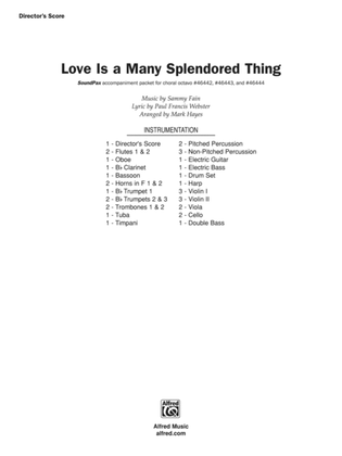 Book cover for Love Is a Many Splendored Thing: Score