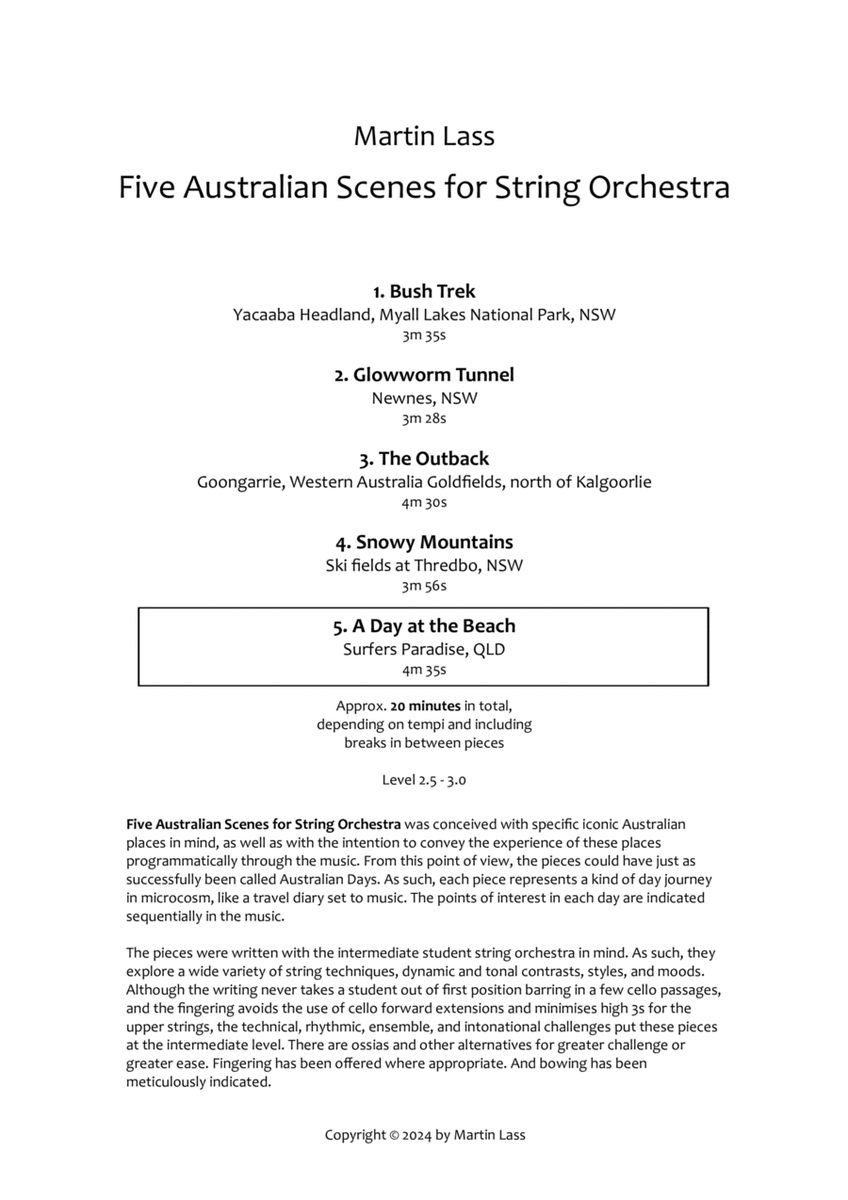 Five Australian Scenes for String Orchestra - 5. A Day at the Beach image number null