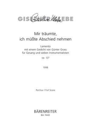 Book cover for Mir traumte, ich musste Abschied nehmen op. 127