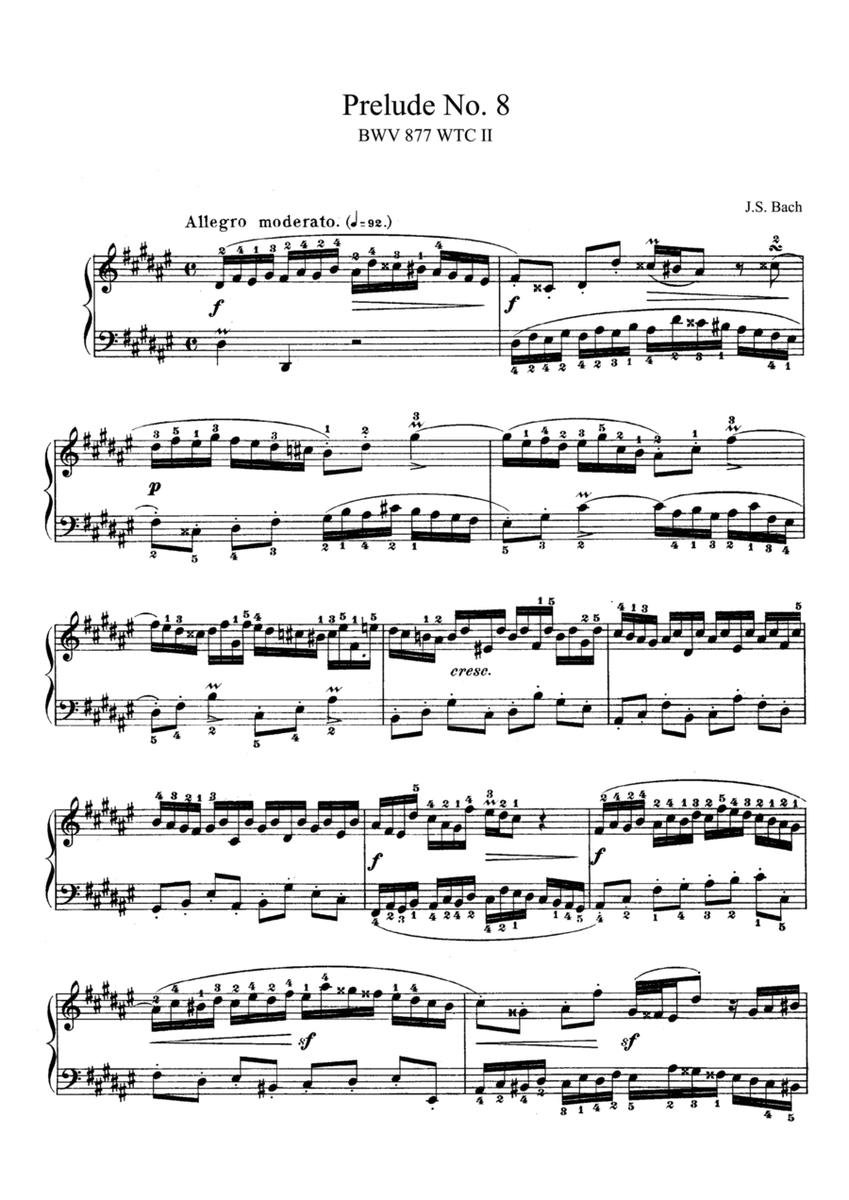 Bach Prelude and Fugue No. 8 BWV 877 in E-flat Minor The Well-Tempered Clavier Book II