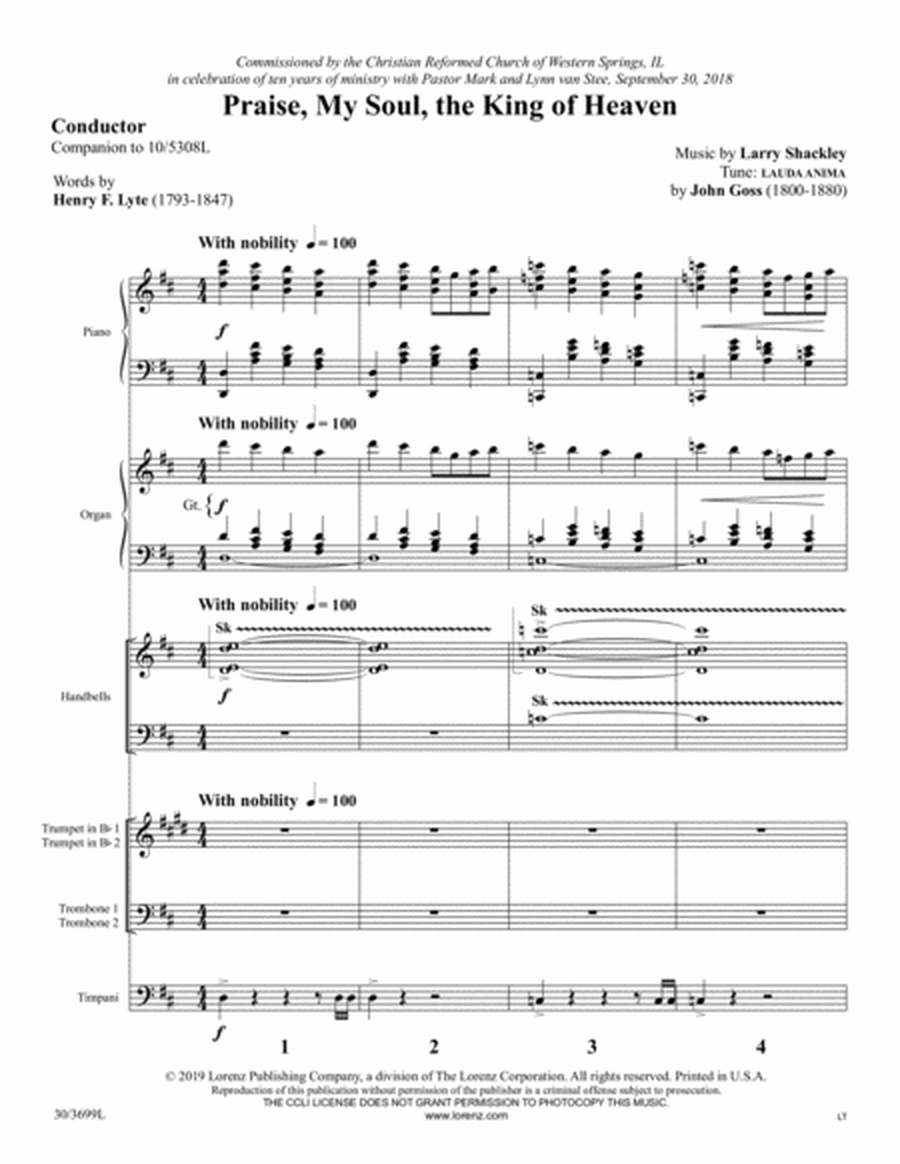 Praise, My Soul, the King of Heaven - Instrumental Ensemble Score and Parts