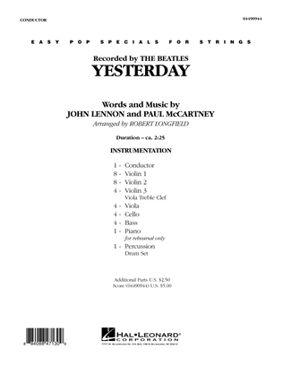 Book cover for Yesterday - Full Score