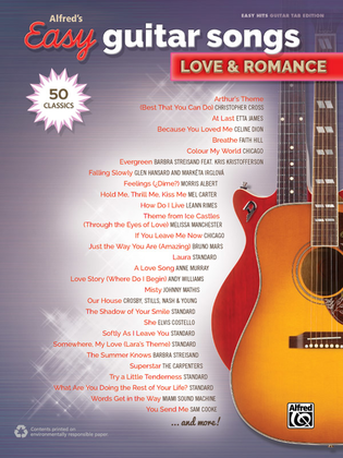 Book cover for Alfred's Easy Guitar Songs -- Love & Romance