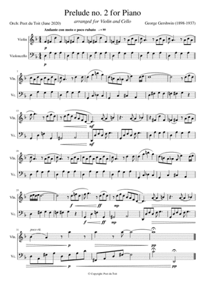 Book cover for Prelude no. 2 for Piano - George Gershwin (Violin & Cello) excerpt