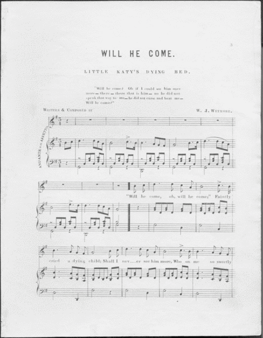 "Will he Come! Oh Will He Come." Little Kay's Dying Bed. Song & Chorus