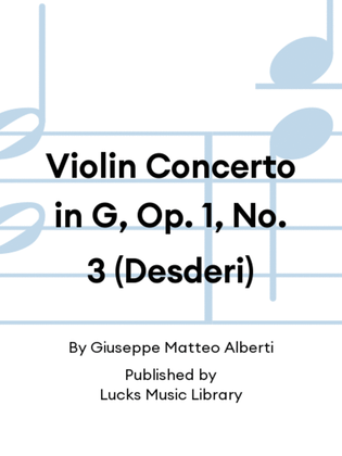 Book cover for Violin Concerto in G, Op. 1, No. 3 (Desderi)