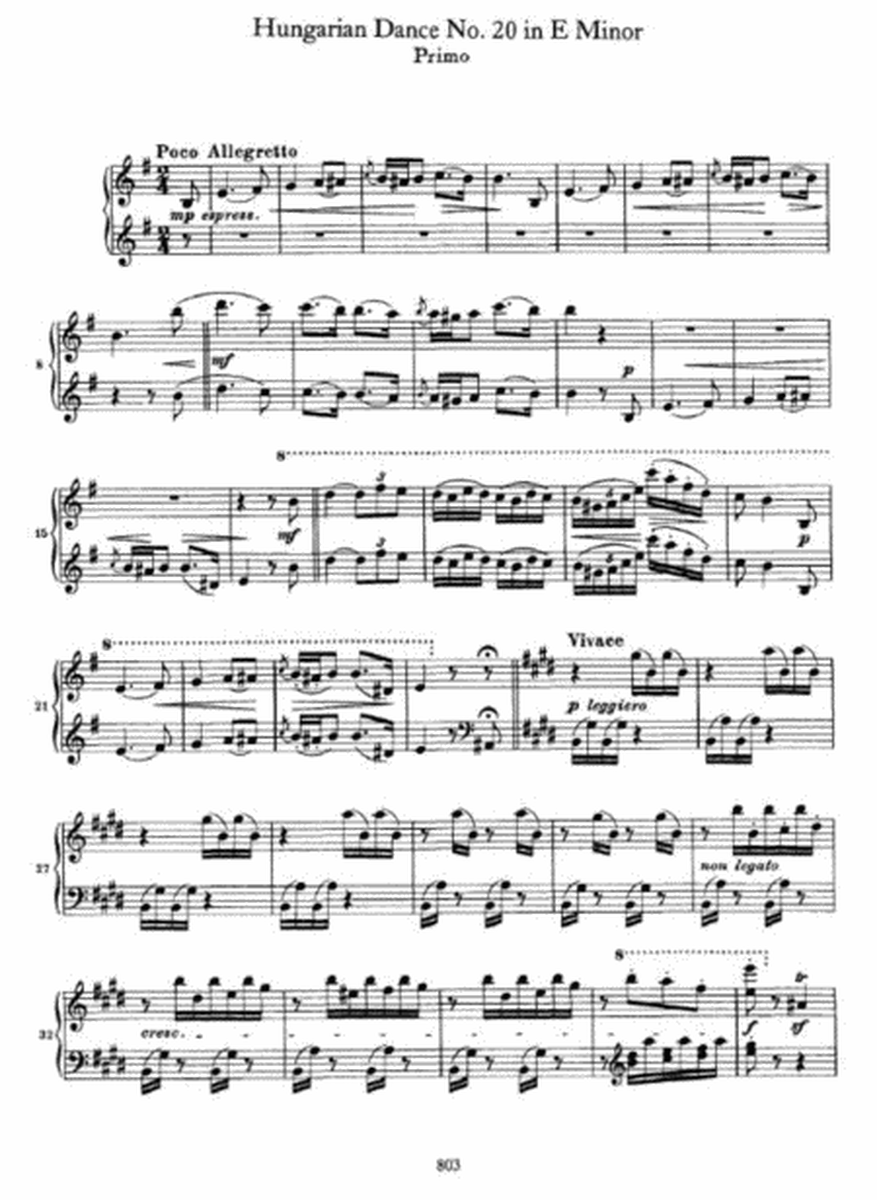 Johannes Brahms - Hungarian Dance No.20 in E Minor (piano duet)