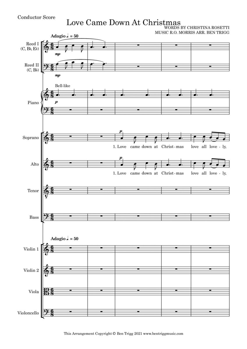 Love Came Down At Christmas – SATB, Piano, String 4tet and flexible woodwind – Score and parts image number null