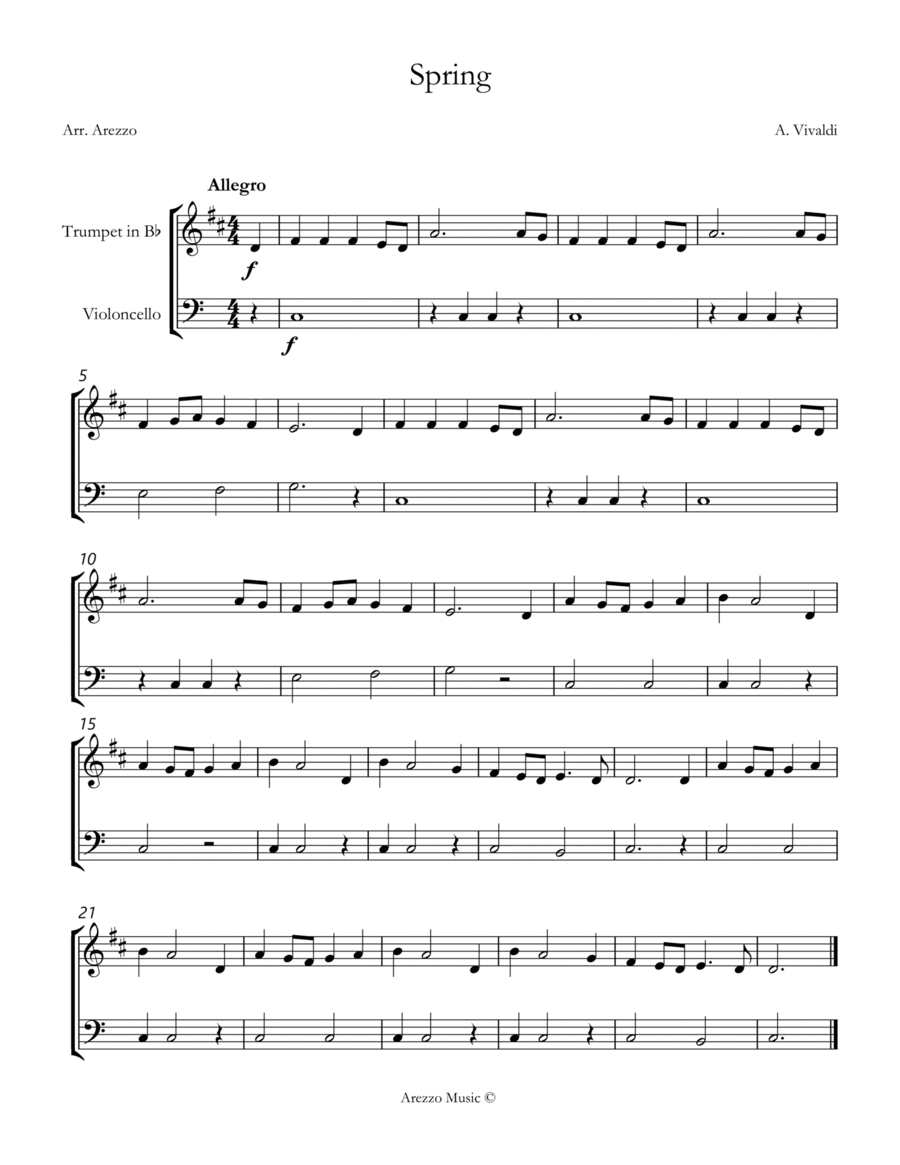 vivaldi spring easy Trumpet and Cello sheet music image number null