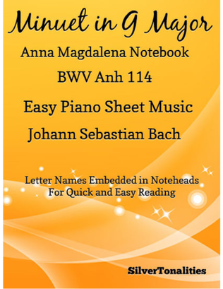 Book cover for Minuet In G Major Anna Magdalena Notebook Easiest Piano Sheet Music