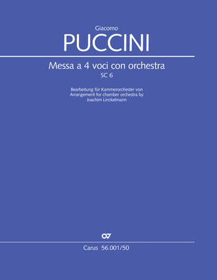 Book cover for Messa a 4 voci con orchestra ("Messa di Gloria"). Arrangement for chamber orchestra arr. Joachim Linckelmann