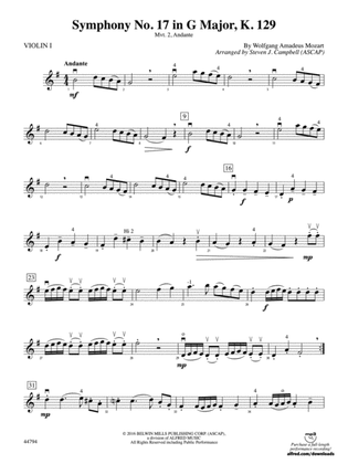 Book cover for Symphony No. 17 in G Major, K. 129: 1st Violin