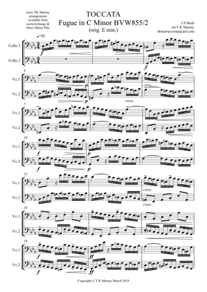Book cover for Bach - Toccata - Fugue in E Minor BWV855 - 2 Cellos, Cello Duo