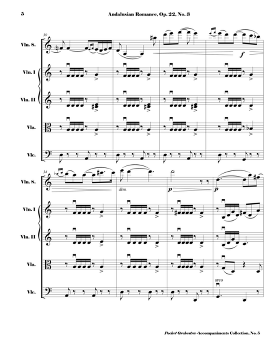 Sarasate - Andalusian Romance, Op. 22, No. 3 - Arrangement for Violin and String Quartet (SCORE)