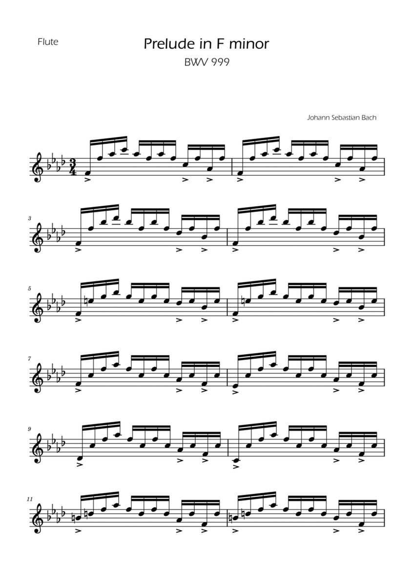 Prelude in F minor - BWV 999 - Flute image number null