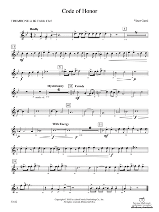 Code of Honor: (wp) 1st B-flat Trombone T.C.
