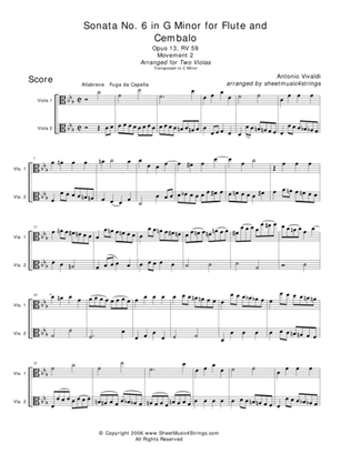 Book cover for Vivaldi, A. - Sonata No. 6 Mvt. 2 for Two Violas