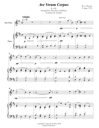 Book cover for Mozart: Ave Verum Corpus for Alto Flute & Piano