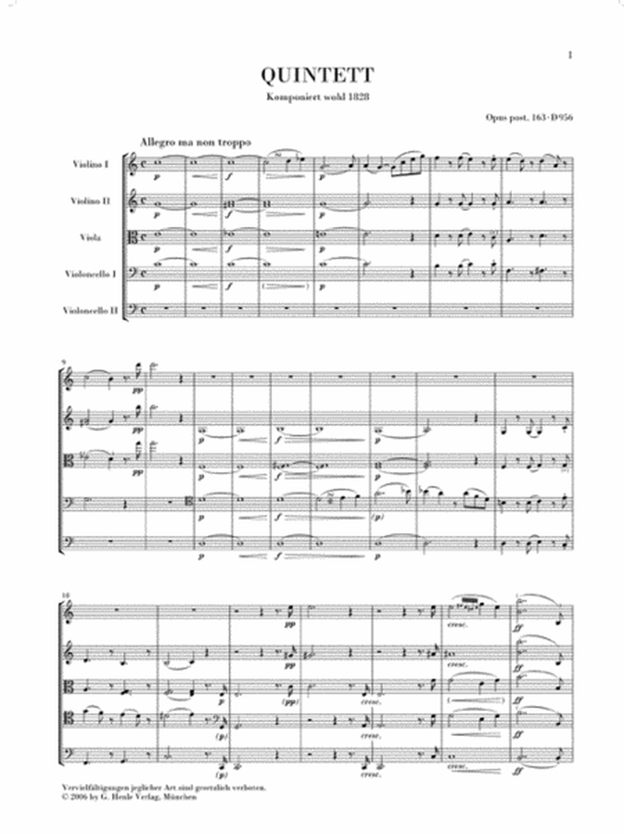 String Quintet C Major Op. Posth. 163 D 956 by Franz Schubert String Quintet - Sheet Music