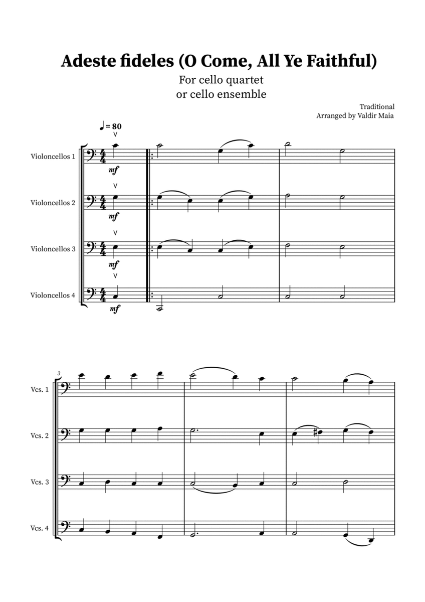 O Come, All Ye Faithful (Adeste Fideles) - Cello Quartet image number null