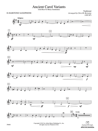 Book cover for Ancient Carol Variants: E-flat Baritone Saxophone