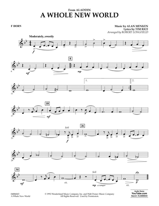 Book cover for A Whole New World (from Aladdin) (arr. Robert Longfield) - F Horn