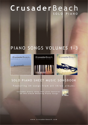 Book cover for Piano Songs Volumes 1-3 - CrusaderBeach - Piano Solo Songbook