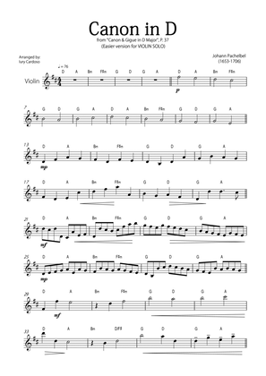 "Canon in D" by Pachelbel - EASY version for VIOLIN SOLO.