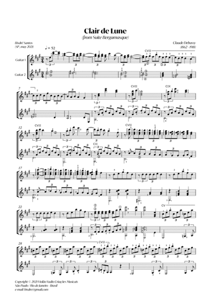 Tablature pour Claire De Lune pour Guitare arrangement intermédiaire  comment jouer Claude Debussy musique classique française tablature de cours  de guitare -  France