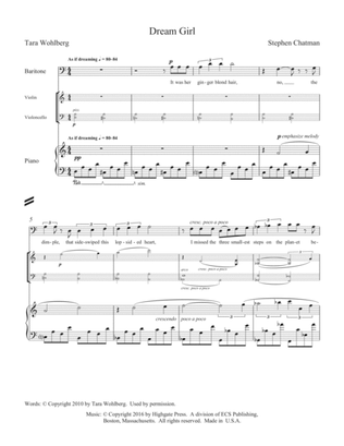 Dream Girl from Eight Love Songs for High Baritone Voice, Violin, Violoncello and Piano (Full/Vocal Score)