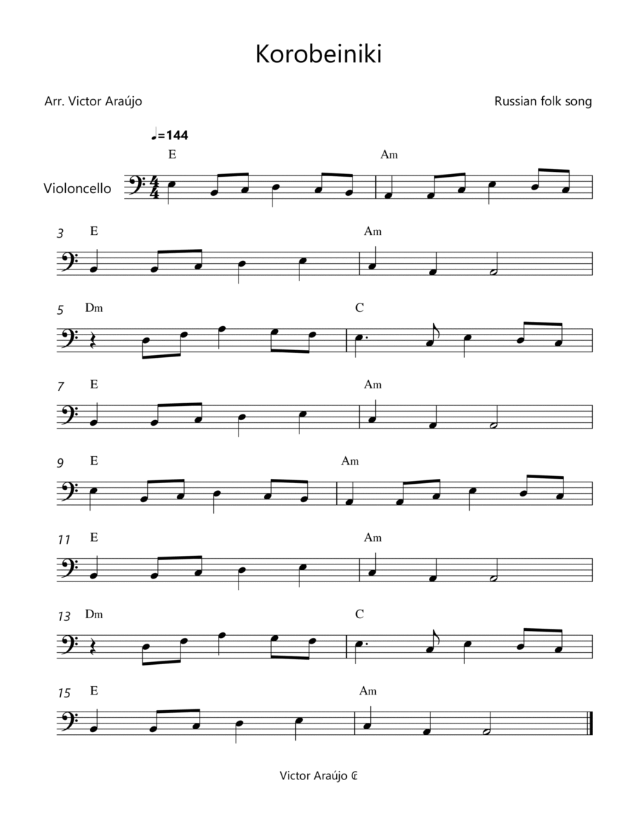 Korobeiniki (from Tetris) - Cello Lead Sheet - Chord Symbols image number null