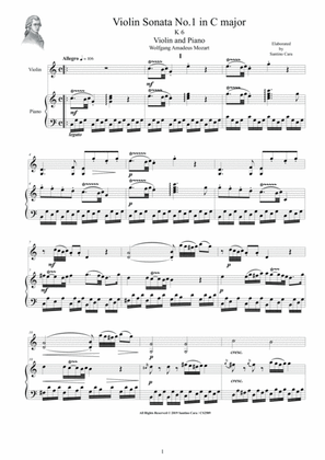 Book cover for Mozart - Violin Sonata No.1 in C major KV 6 for Violin and Piano - Score and Part