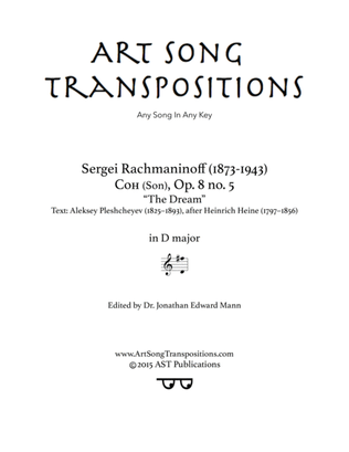 Book cover for RACHMANINOFF: Сон, Op. 8 no. 5 (transposed to D major, "The Dream")