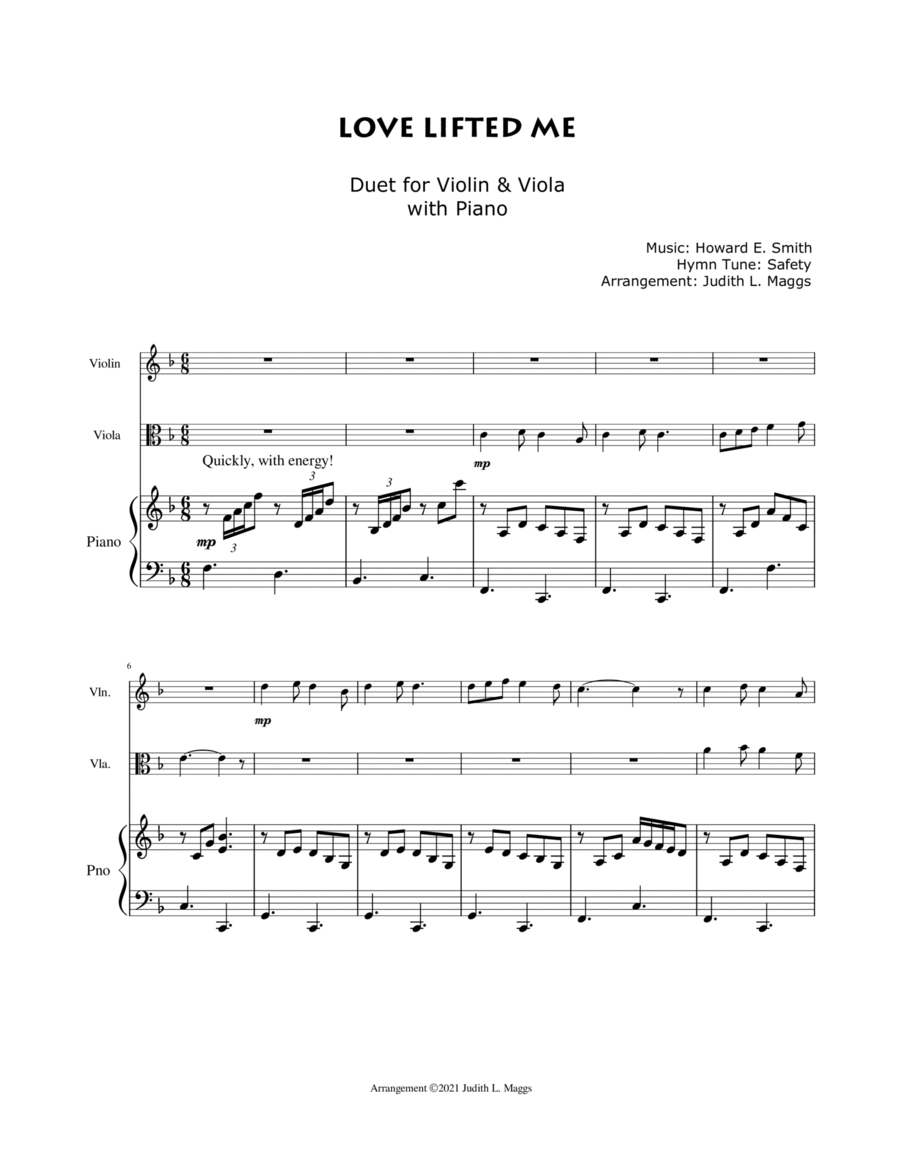 Love Lifted Me - for Violin/Viola duet with piano image number null