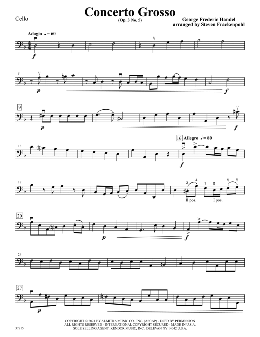 Concerto Grosso (Op. 3, No. 5) - Cello