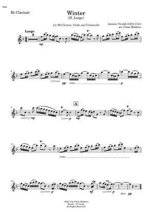 Winter by Vivaldi - Bb Clarinet, Violin and Cello - II. Largo (Individual Parts)