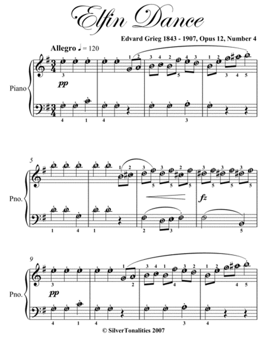 Elfin Dance Opus 12 Number 4 Easy Piano Sheet Music