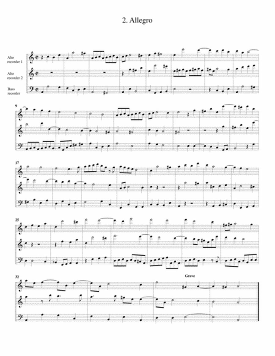 Trio sonata, Op.3, no.7 (arrangement for 3 recorders)