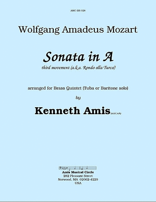 Book cover for Piano Sonata in A (Third Movement --a.k.a. Turkish March) for brass quintet