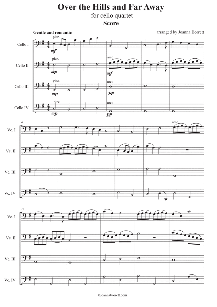 Over the Hills and Far Away for Cello Quartet - Score and cello parts image number null