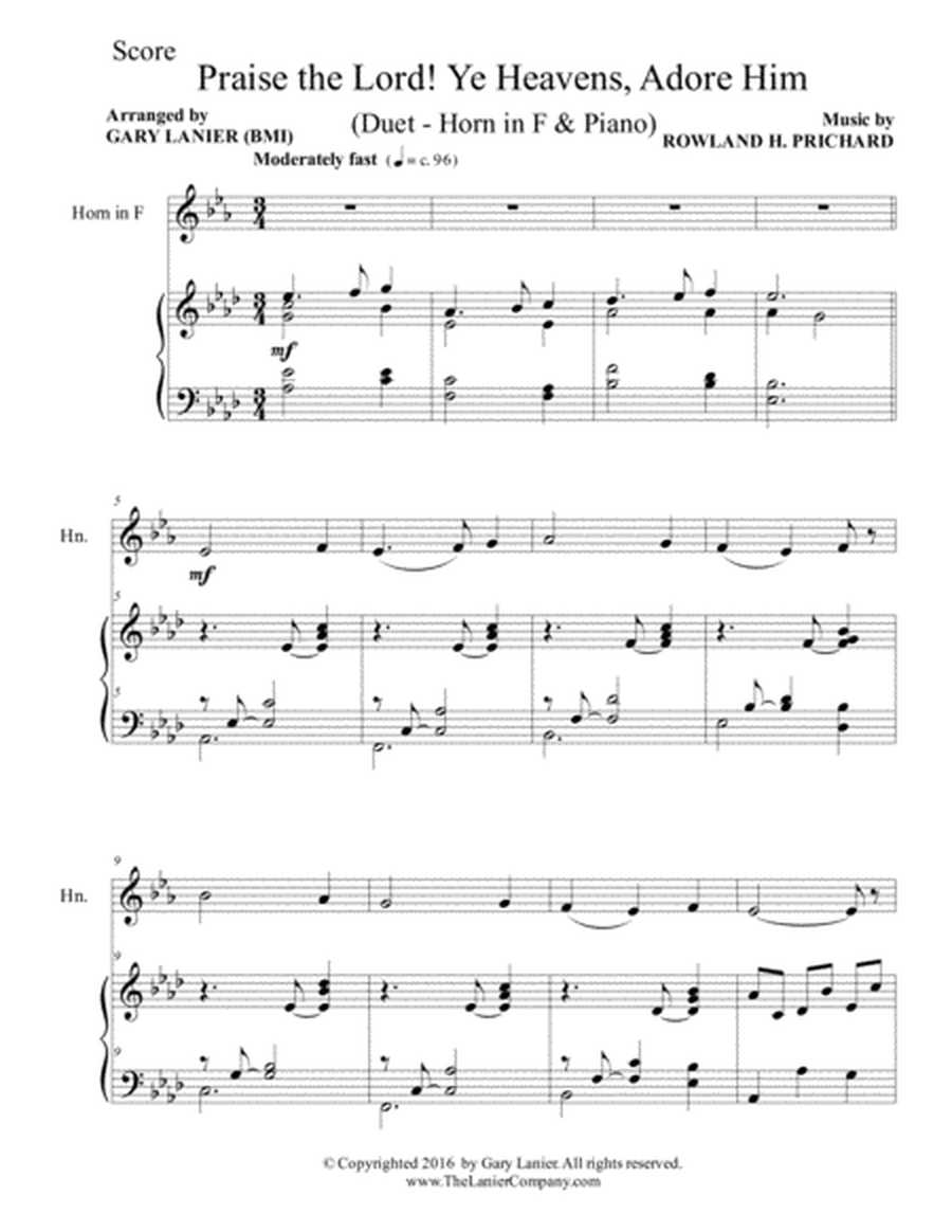 PRAISE THE LORD! YE HEAVENS, ADORE HIM (Duet – Horn in F & Piano with Score/Part) image number null