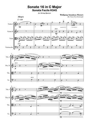 Book cover for Mozart Sonata No: 16 in C Major for String Quartet