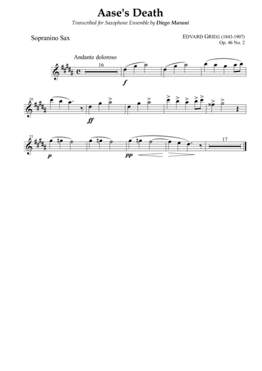 Peer Gynt Suite Op. 46 No. 1 for Saxophone Ensemble - Sopranino Sax