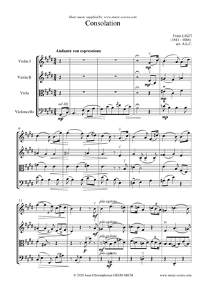Book cover for Consolation No. 5 in E Major - String Quartet