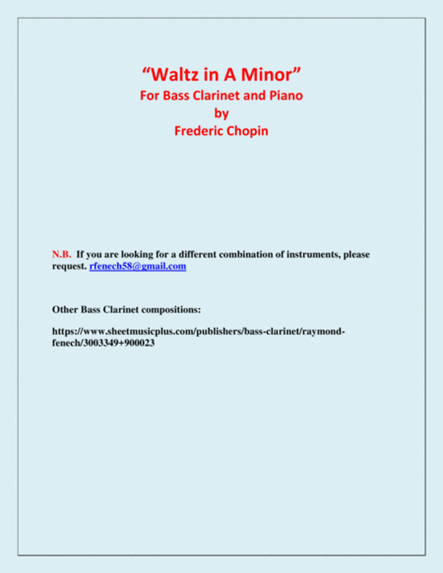 Waltz in A Minor (Chopin) - Bass Clarinet and Piano - Chamber music image number null