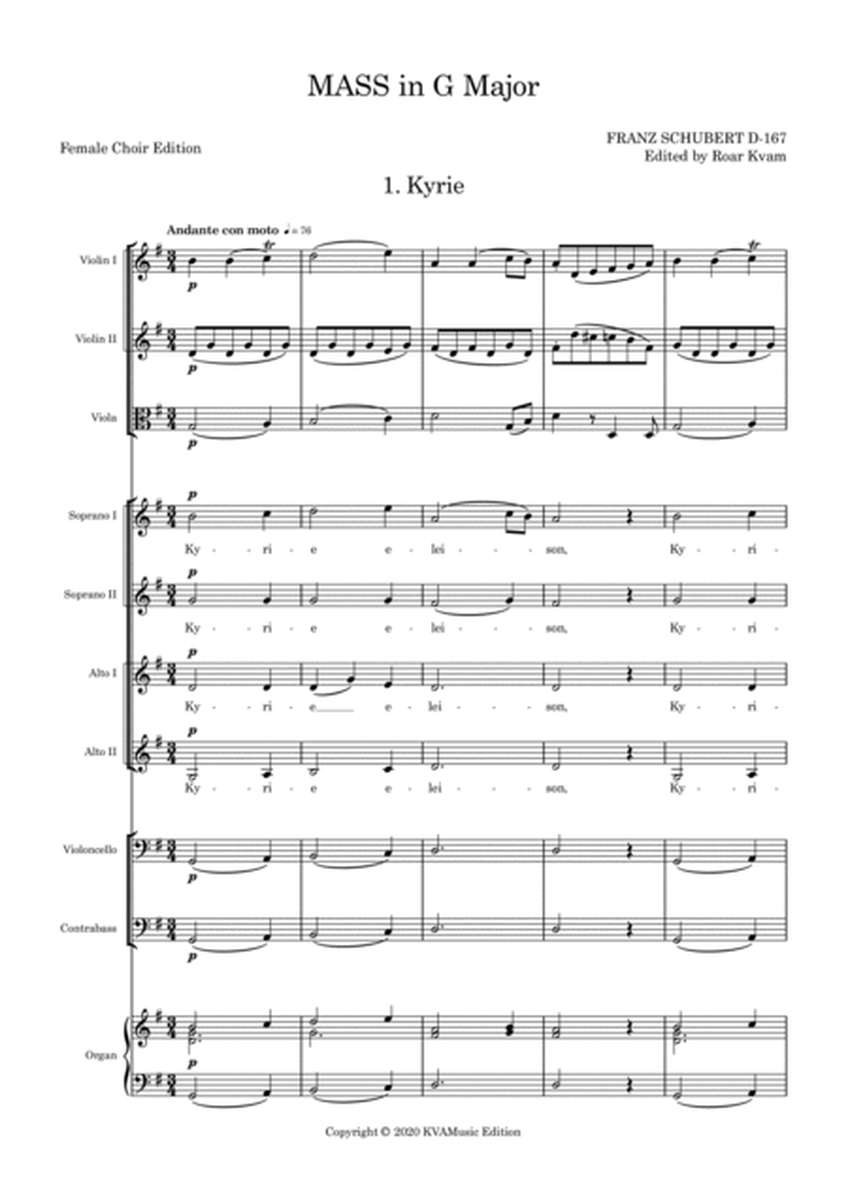 Schubert: MASS In G Major D-167 (Version for SSAA choir, SSA soli, strings and organ) - Score Only