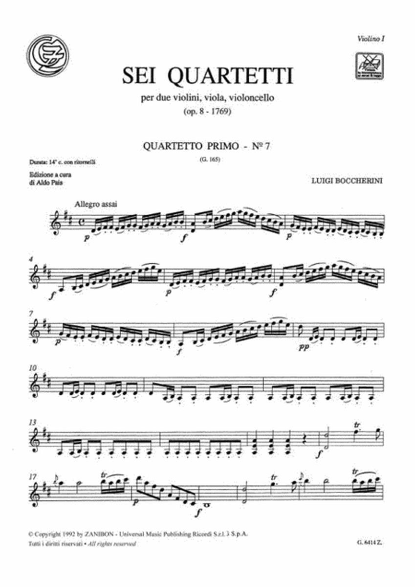 6 Quartetti Op. 8 G.165-170