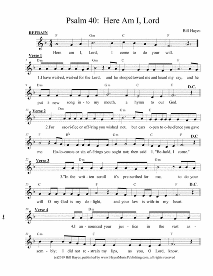 Psalm 40: Here Am I,Lord; (combined leadsheet and piano/vocal arrangements) image number null