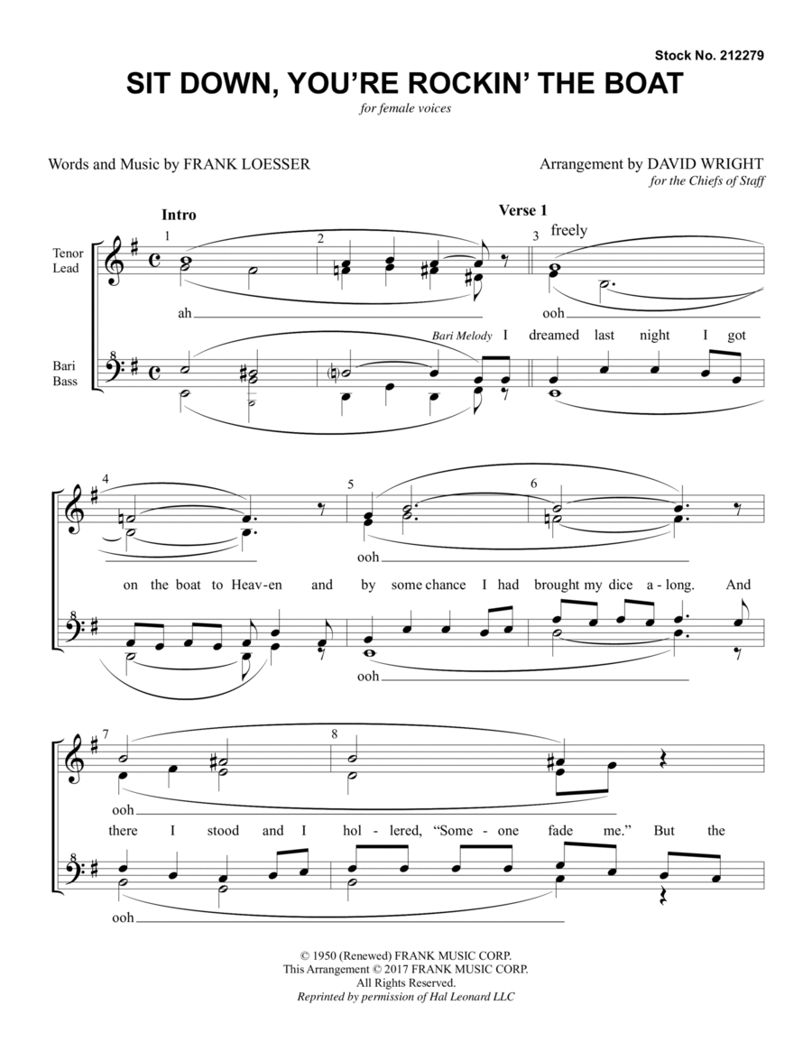 Sit Down, You're Rockin' The Boat (from Guys And Dolls) (arr. David Wright)