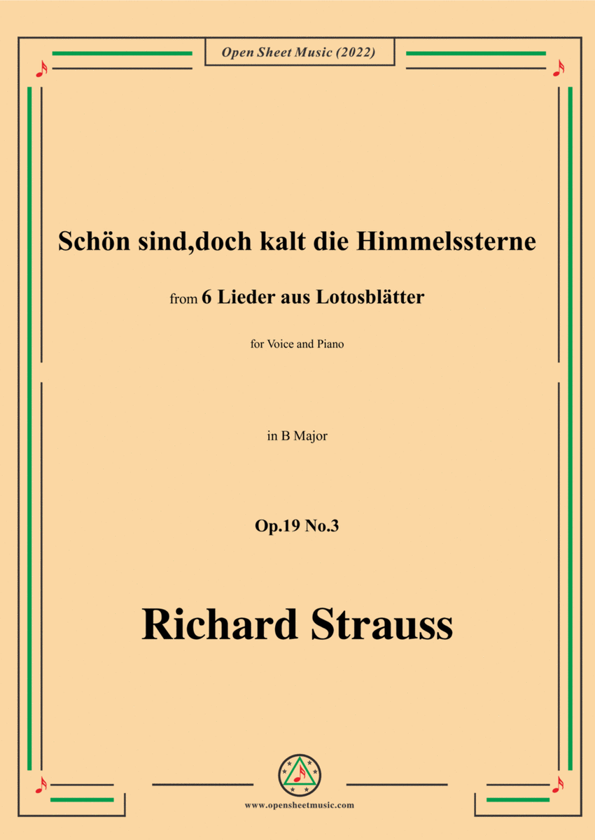 Richard Strauss-Schön sind,doch kalt die Himmelssterne,in B Major,Op.19 No.3,for Voice and Piano